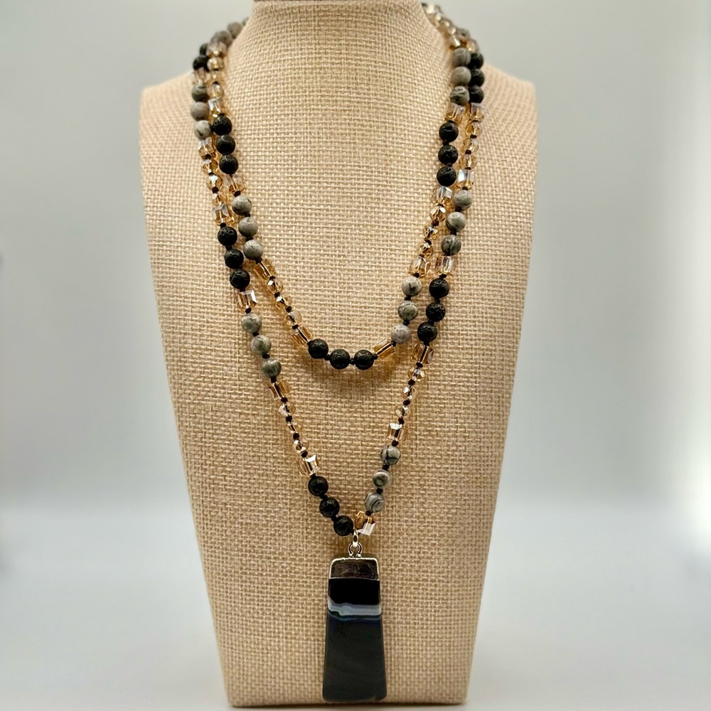 Elegant Multi-Layered Black and Gold Necklace